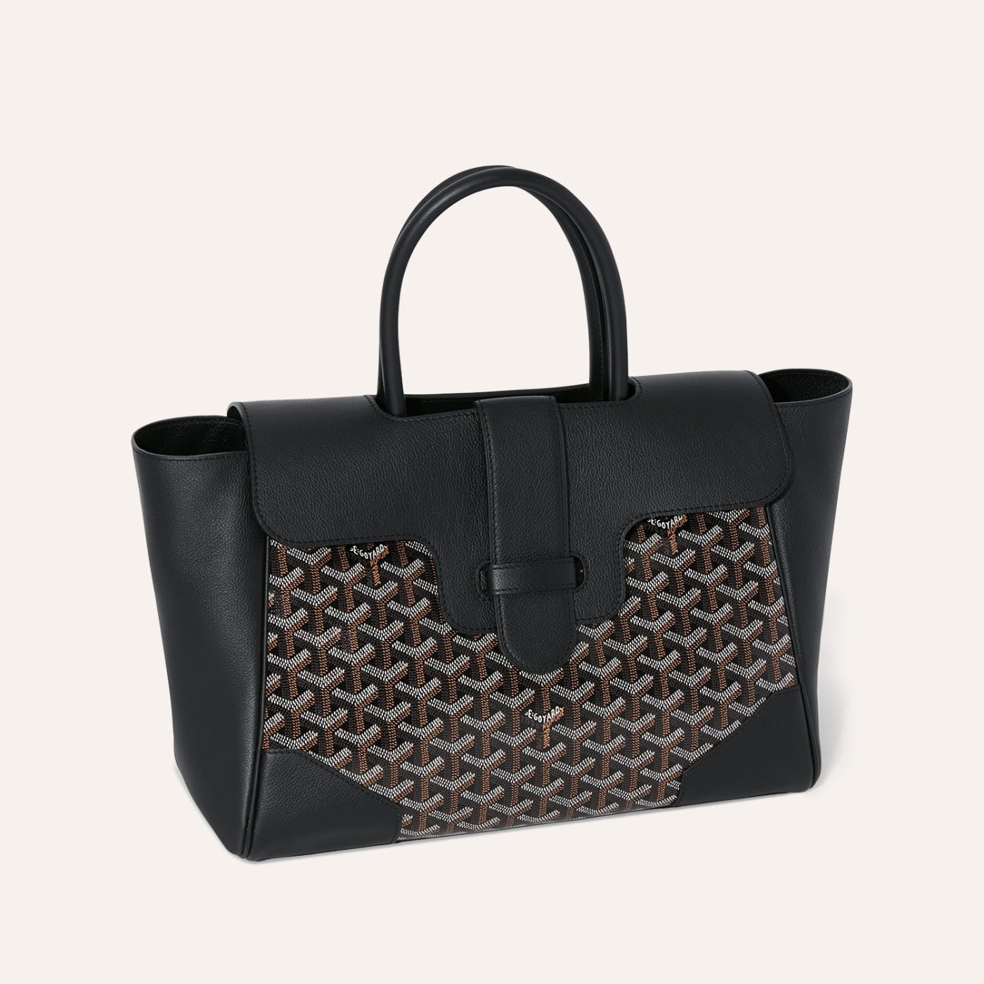 Goyard Saigon Tote Black Goyardine Canvas Palladium Hardware - Image 3